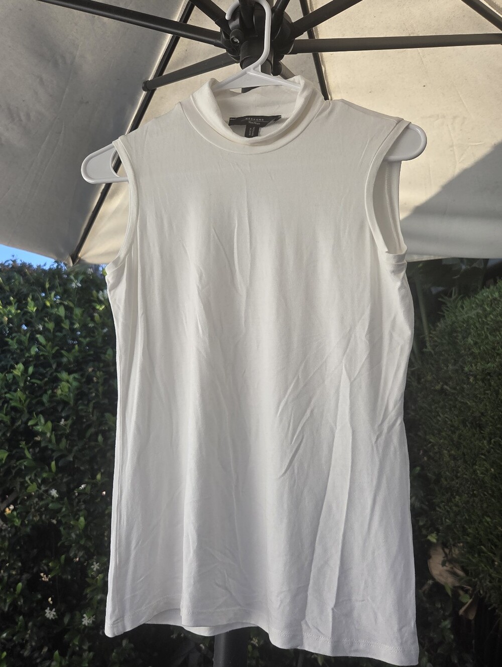 MaxMara Sleeveless White Mock Neck Top